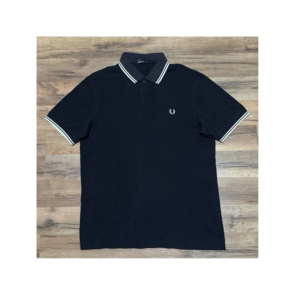 Fred Perry M3600 Polo Golf Black White Button Up Short Sleeve Shirt